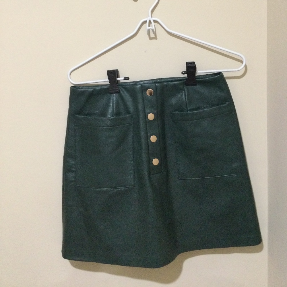 Olive Green Faux Leather Skirt.  Size Small. Forever 21